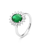 Bague émeraude à facettes en or blanc 750/18 carats avec diamants